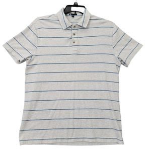 Gap Gray Preppy Stripe Polo Shirt Classic Short Sleeves Button Collar Men Size L